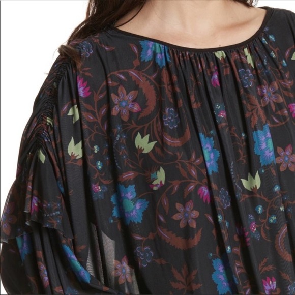 FREE PEOPLE Wildflower Honey Peasant Mesh Blouse Black Combo Size XS NEW - Picture 7 of 16